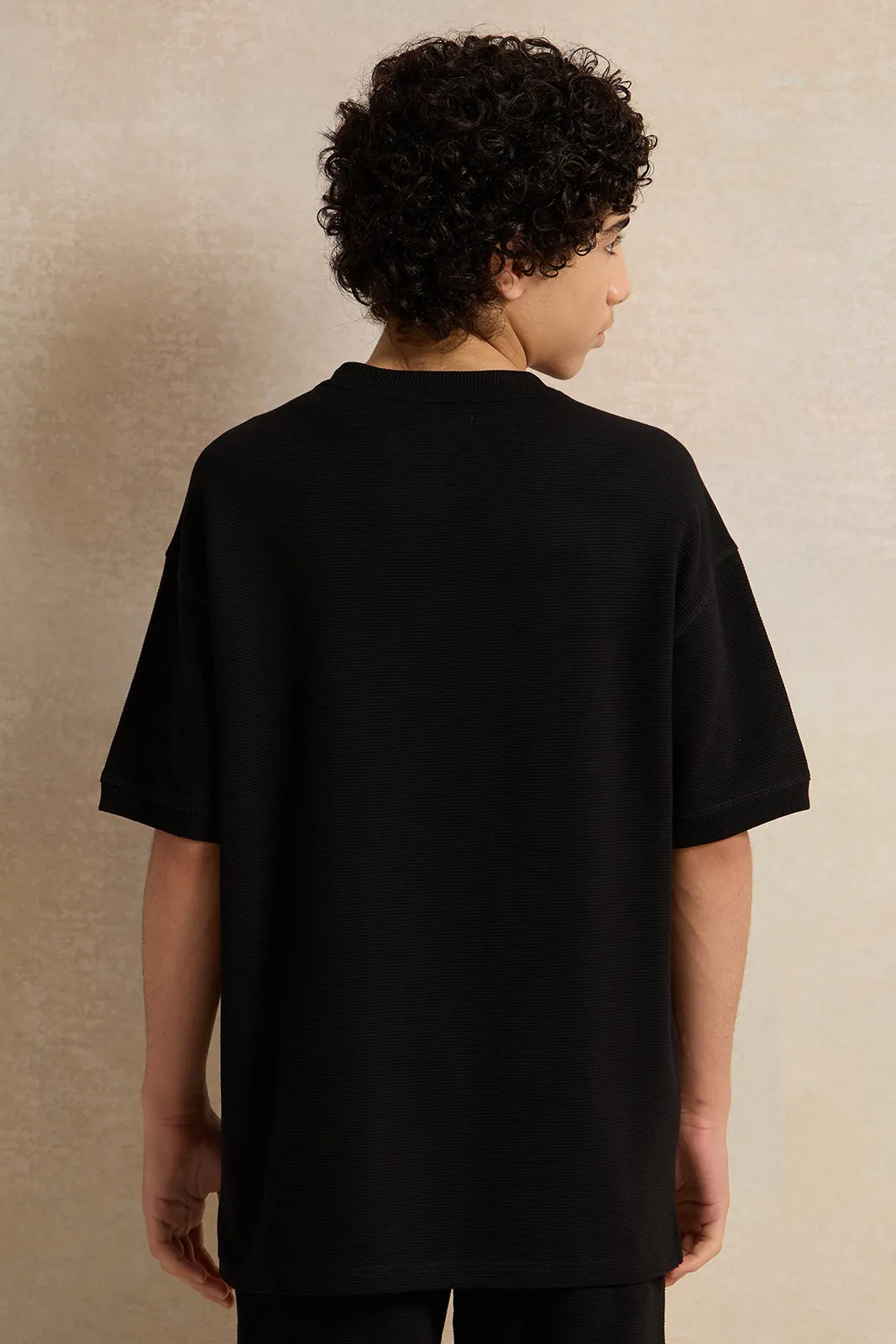 Senior Boys Black Jacquard Oversize T-Shirt