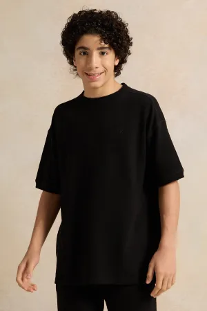 Senior Boys Black Jacquard Oversize T-Shirt