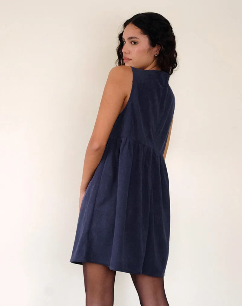 Sheba Mini Dress in Babycord Ink Blue