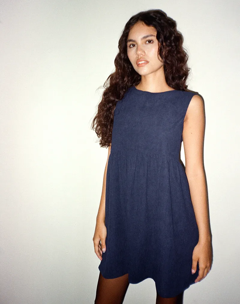 Sheba Mini Dress in Babycord Ink Blue