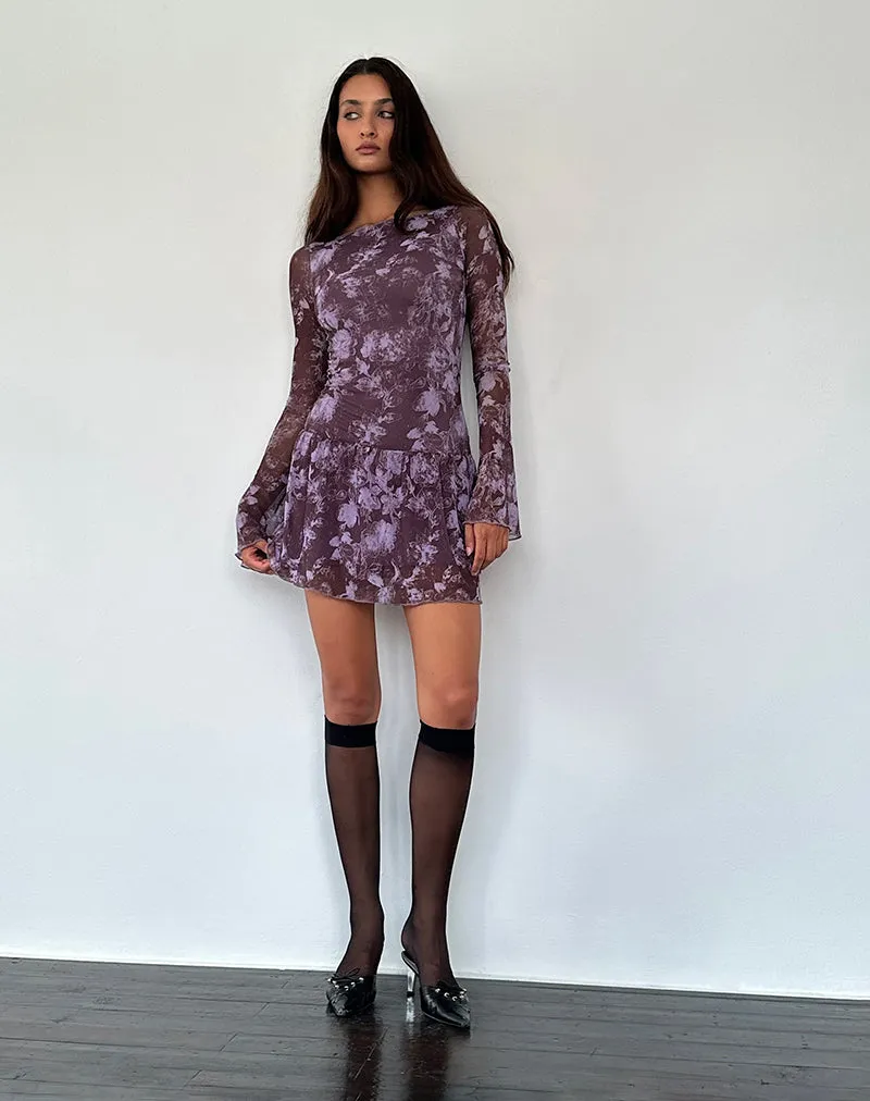 Sonata Mini Dress in Botanic Sketch Purple