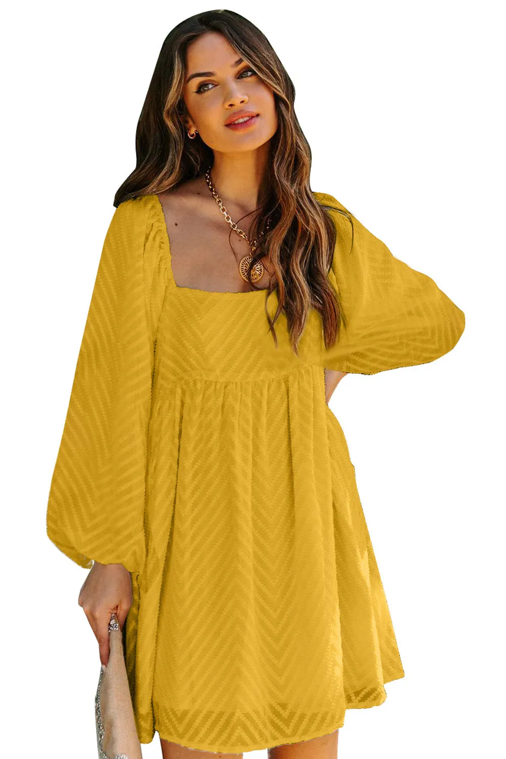 Square Neck Puff Sleeve Flowy Dress