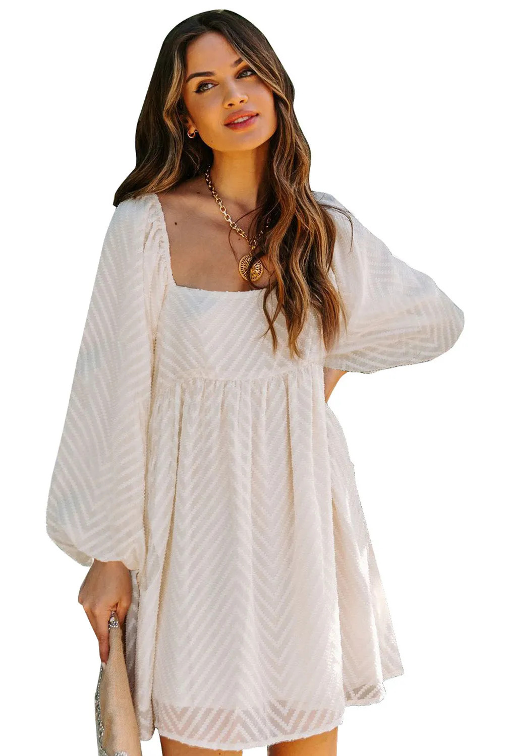 Square Neck Puff Sleeve Flowy Dress