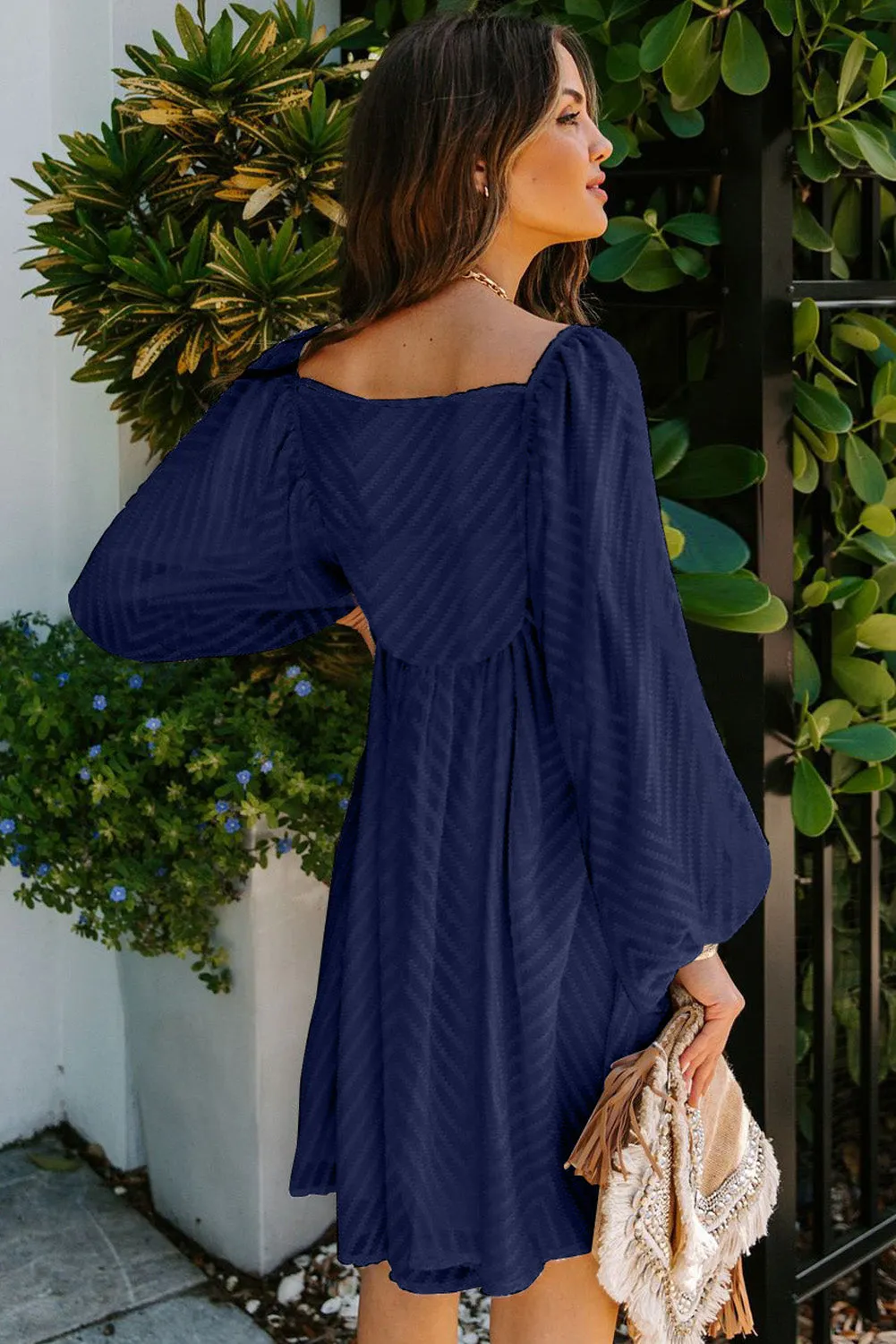 Square Neck Puff Sleeve Flowy Dress