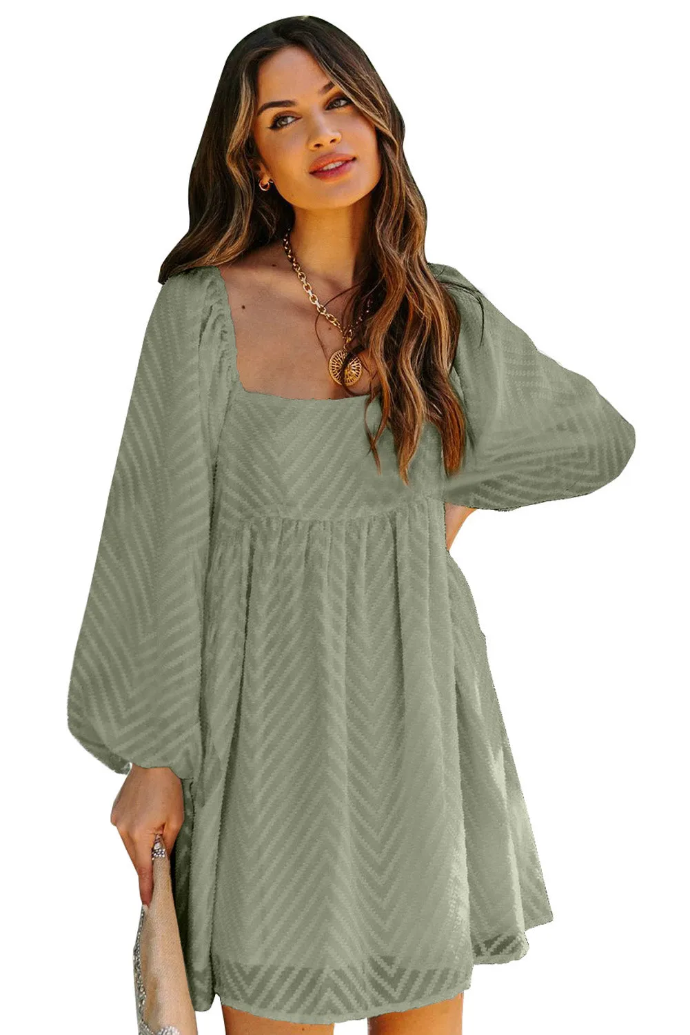 Square Neck Puff Sleeve Flowy Dress