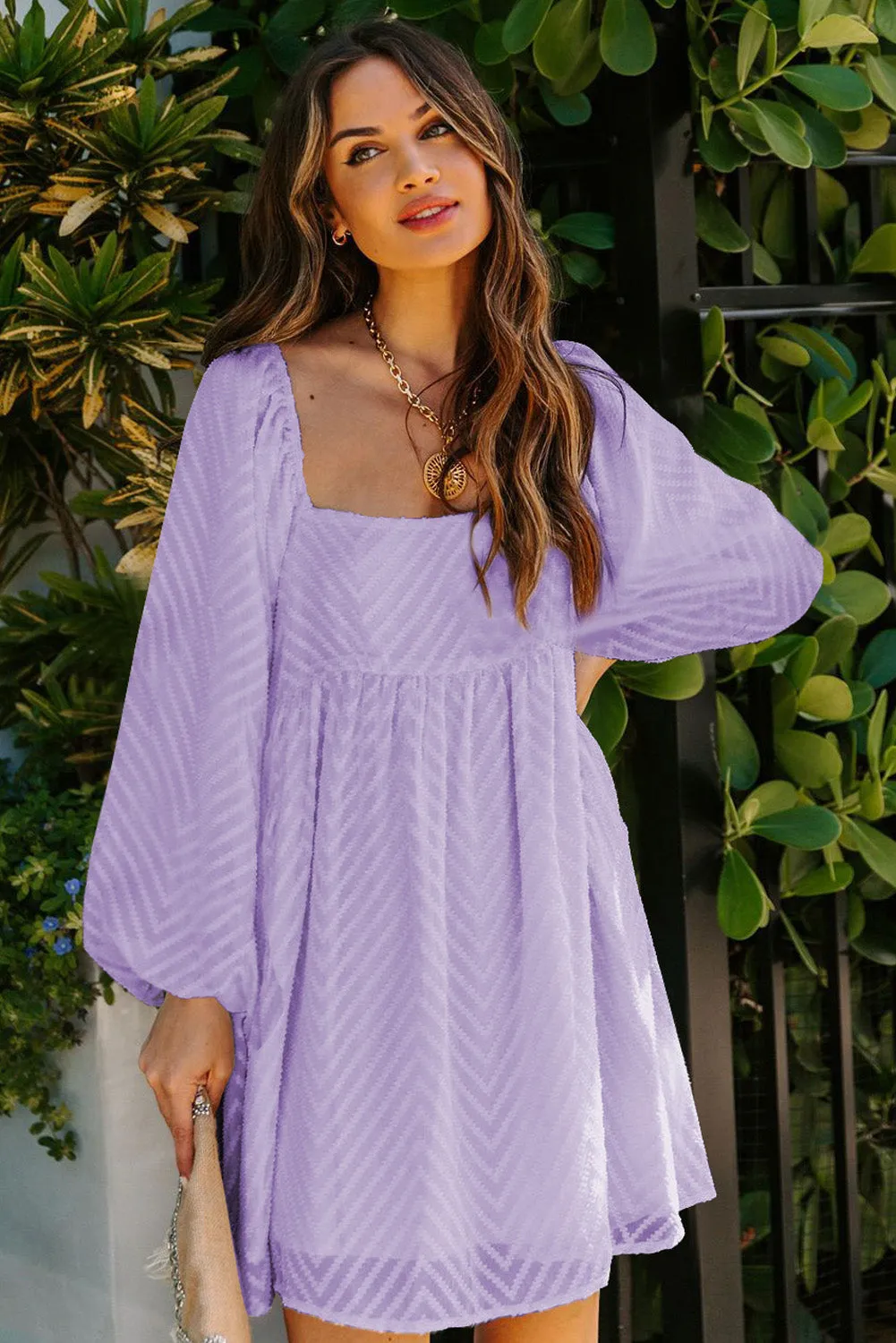 Square Neck Puff Sleeve Flowy Dress