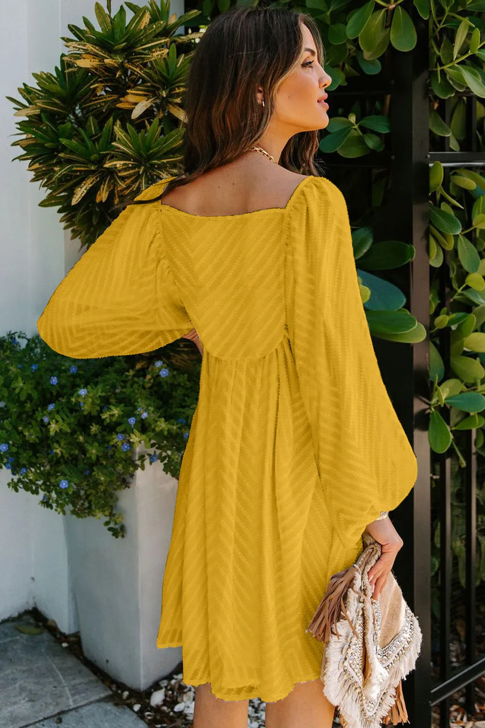 Square Neck Puff Sleeve Flowy Dress