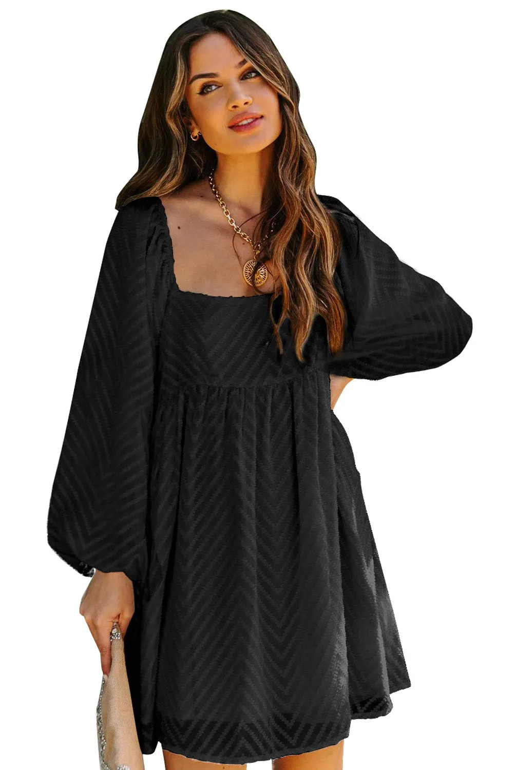 Square Neck Puff Sleeve Flowy Dress