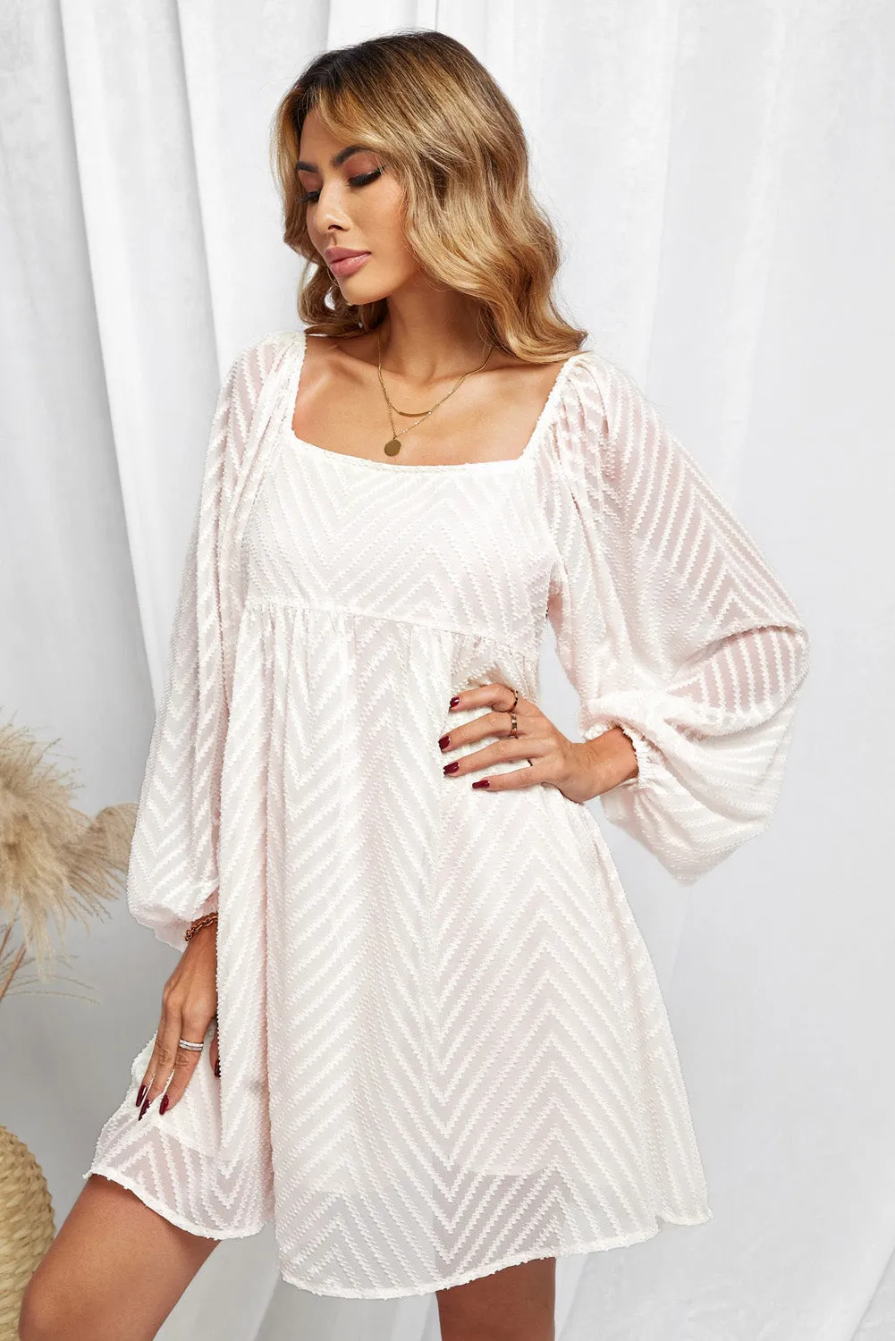 Square Neck Puff Sleeve Flowy Dress