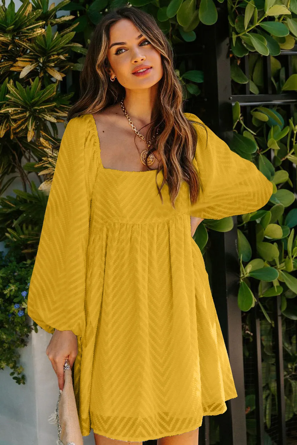 Square Neck Puff Sleeve Flowy Dress