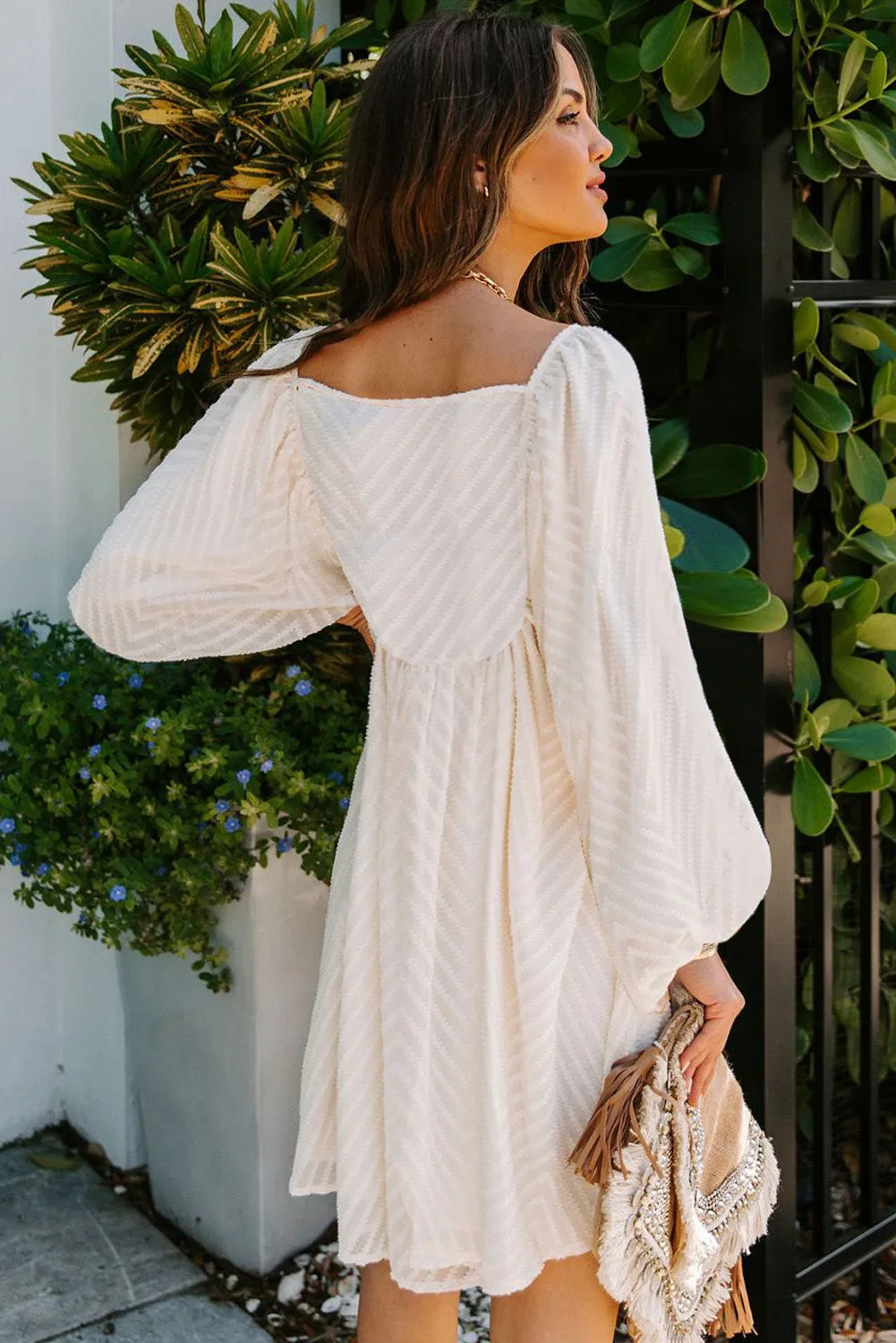 Square Neck Puff Sleeve Flowy Dress