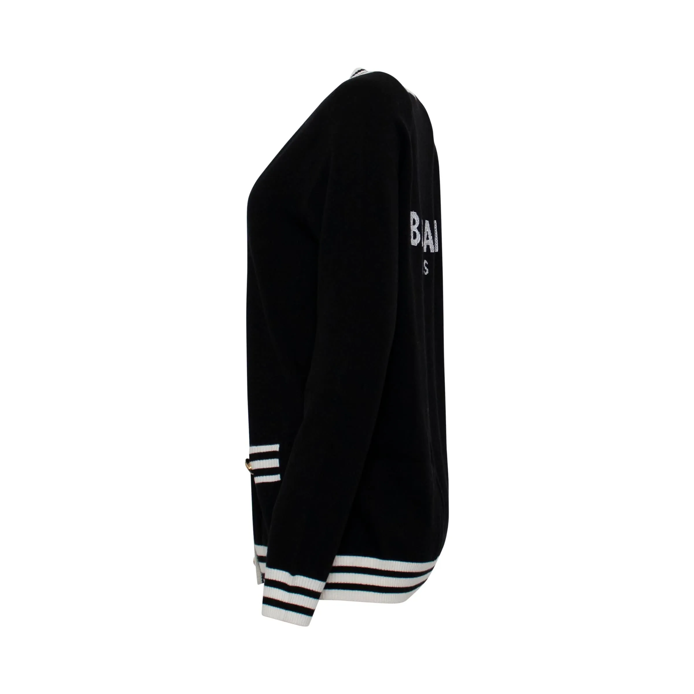 Stripe Trim Logo Cardigan in Black