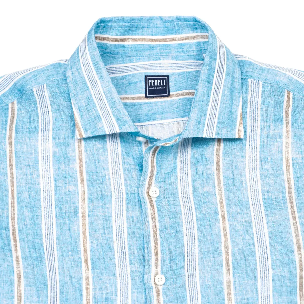 Turquoise Stripe Linen Long Sleeve Shirt