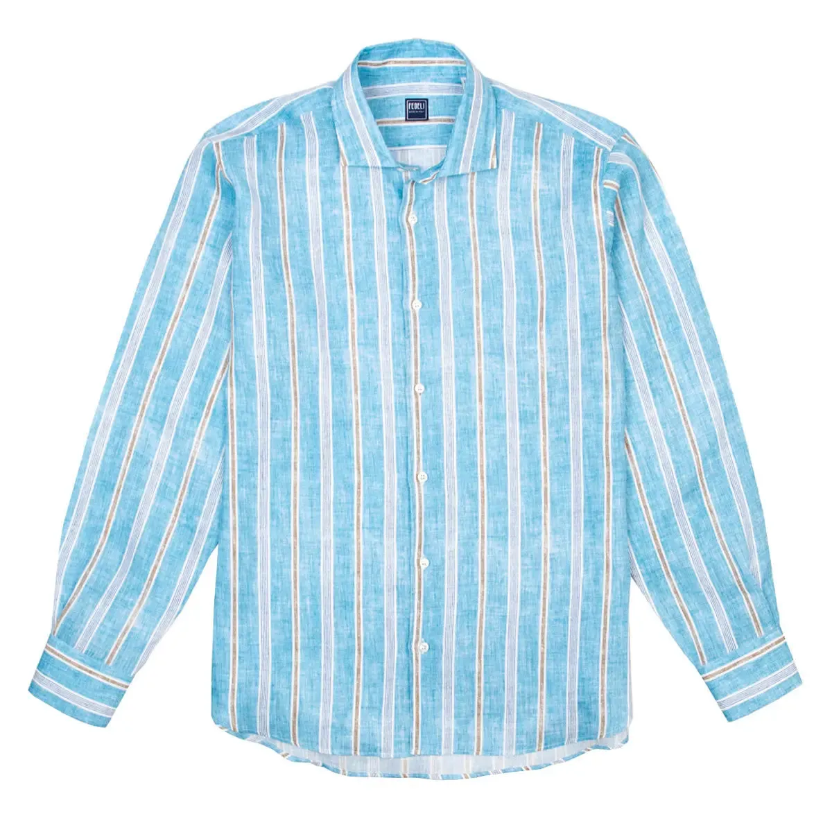 Turquoise Stripe Linen Long Sleeve Shirt