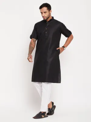 VASTRAMAY Men's Black Kurta Set with White Pyjama