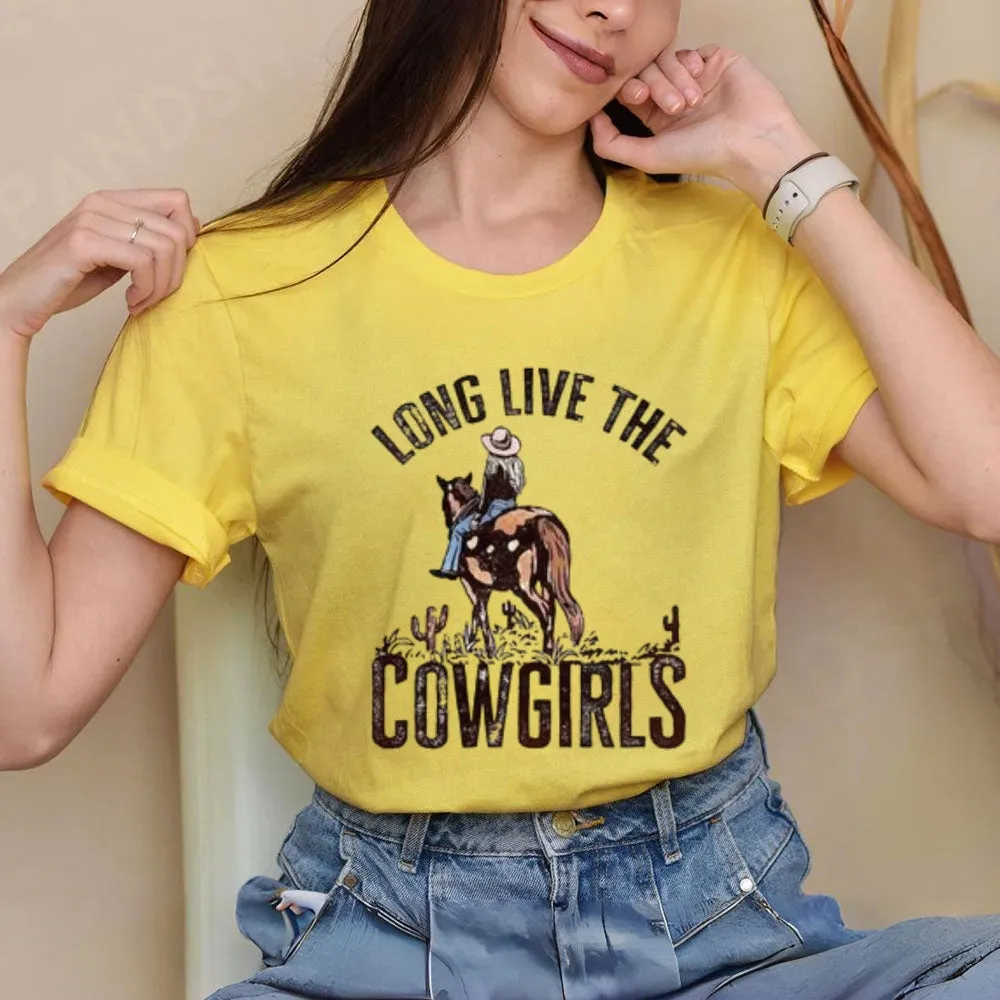 Women Long Live The Cowgirl Print Graphic T-shirt