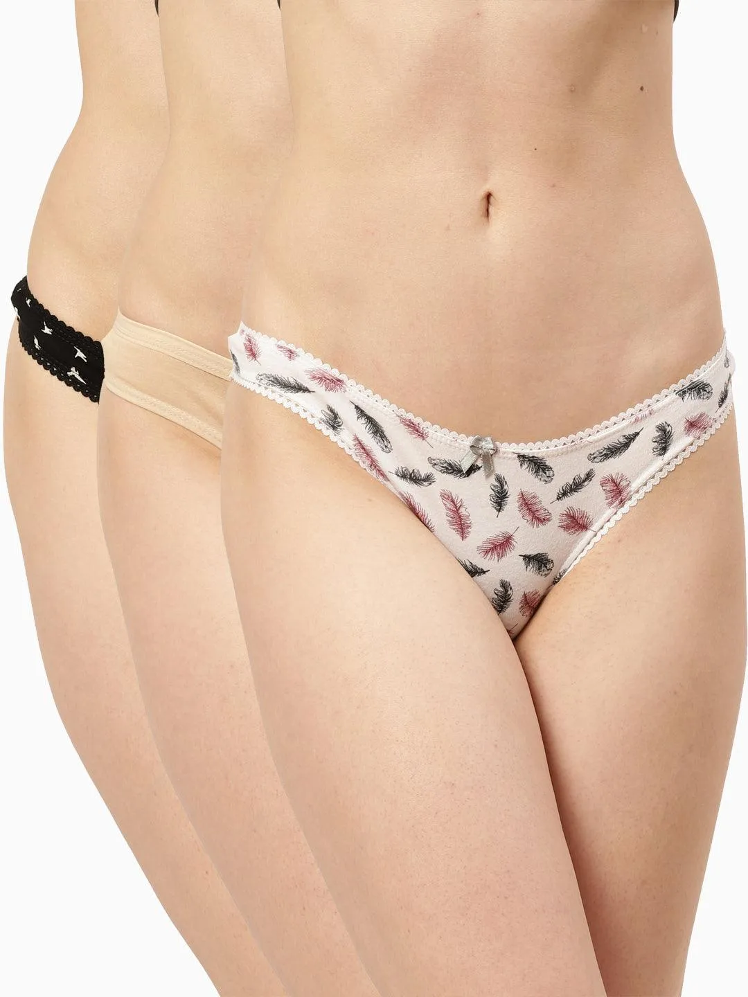 Women Printed Low-Rise Thong Panty Pack of-3 | Bird |